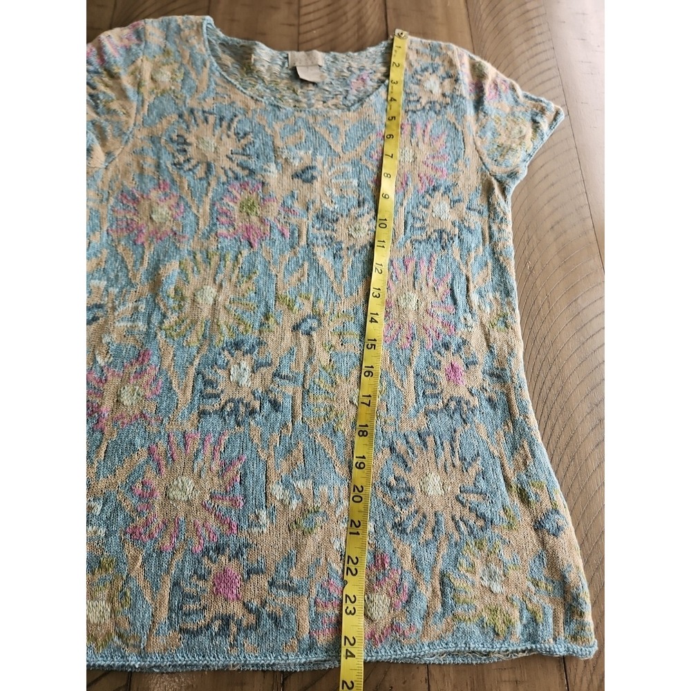 VTG Sigrid Olsen Top S Pink Blue Knitted Floral Linen Cotton Coastal Cottage - Picture 15 of 16